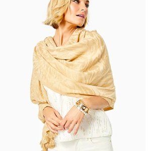 LILLY PULITZER Gold metallic jacquard wrap scarf
